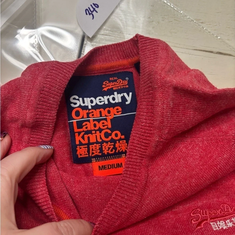 Superdry Orange Label Knit Crew Neck Mens Size Medium Red Long Sleeve Sweater